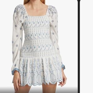 LoveShackFancy white and blue floral mini dress NWT